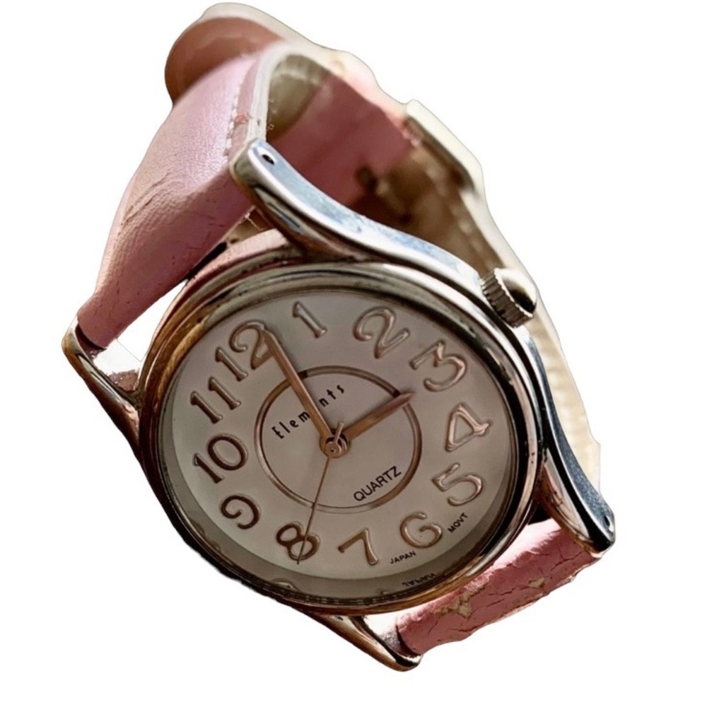 Vintage ELEMENTS Silver Pink Easy To Read Watch Accessories Kids Jewelry